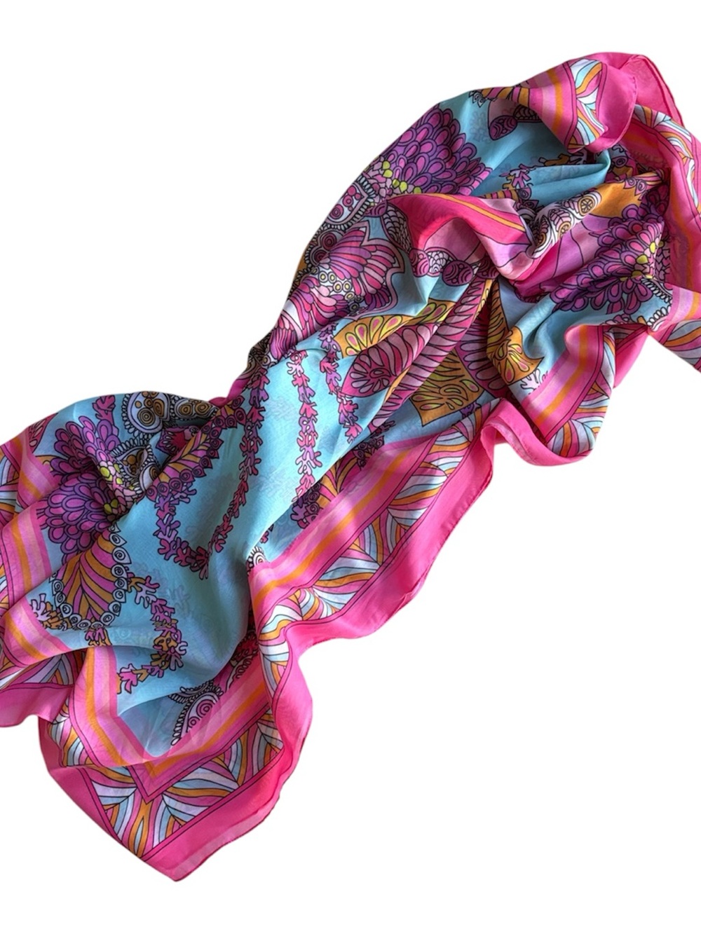 Trina Turk Scarf: Pink, Aqua and Orange Floral, Large Square 44” x 44”